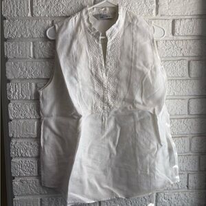 Sleeveless White Embroidered Linen Camisole by Velvet